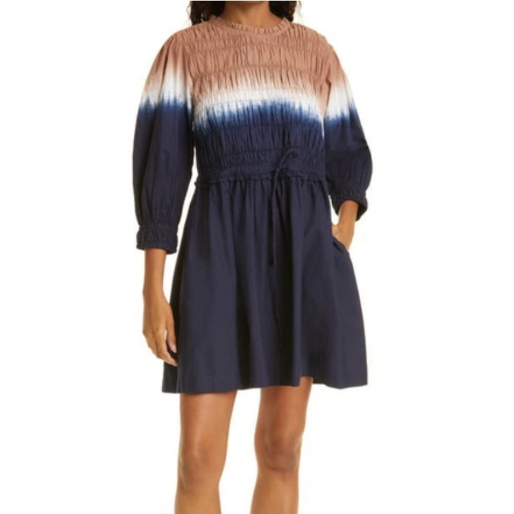 Apiece apart aldea smocked long sleeve organic cotton midi dress XL